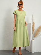 Robe d'été femme à manches courtes, coupe fluide, dix coloris, menthe