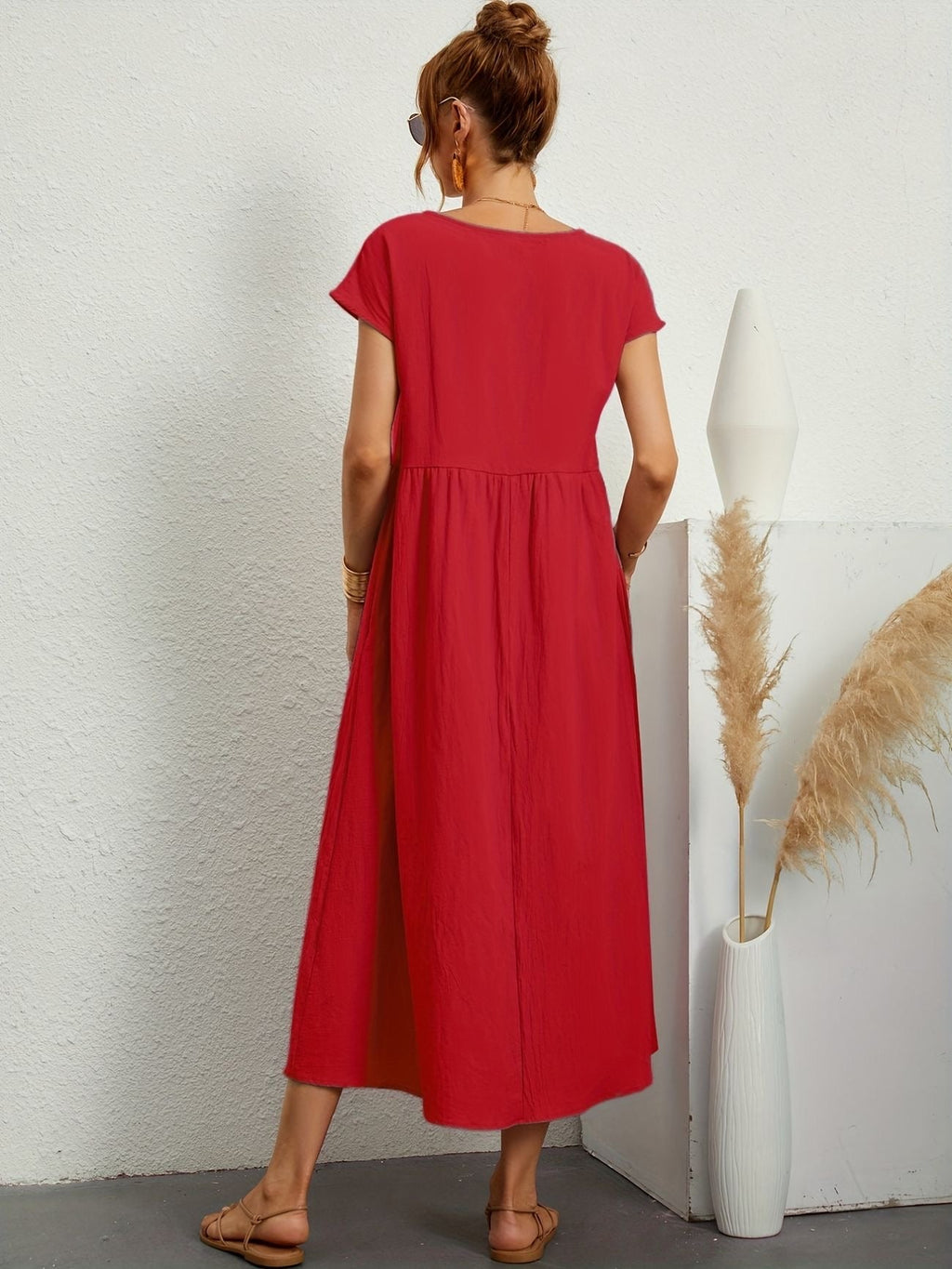 Robe d'été femme à manches courtes, coupe fluide, dix coloris