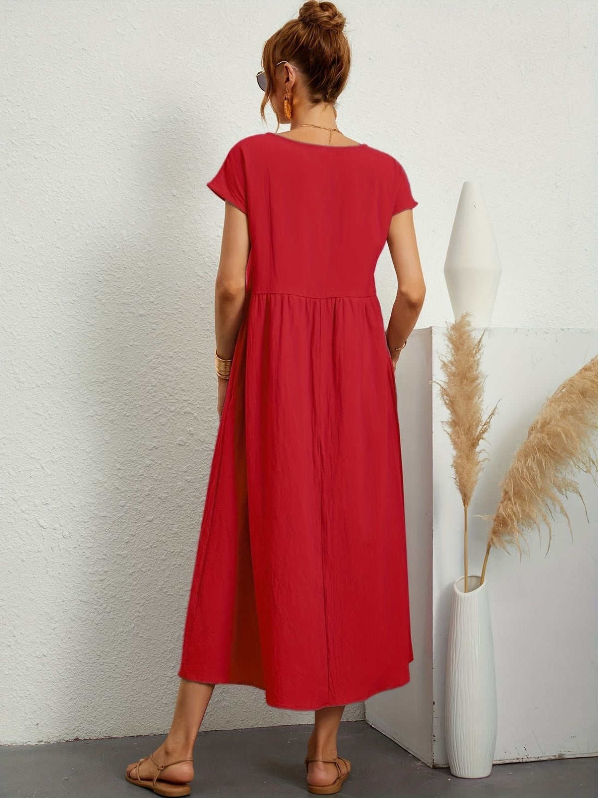 Robe d'été femme à manches courtes, coupe fluide, dix coloris