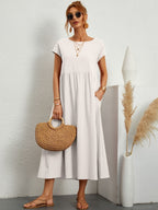 Robe d'été femme à manches courtes, coupe fluide, dix coloris
