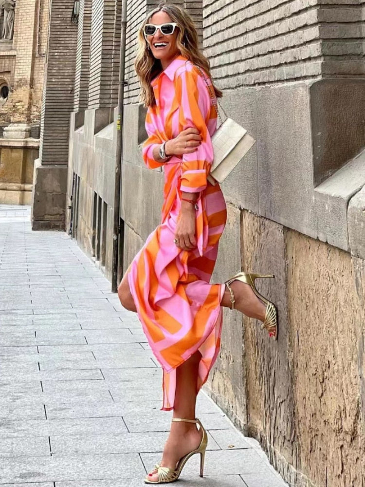 Robe d'été femme col V ceinturée à la taille, manches courtes