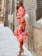 Robe d'été femme col V ceinturée à la taille, manches courtes
