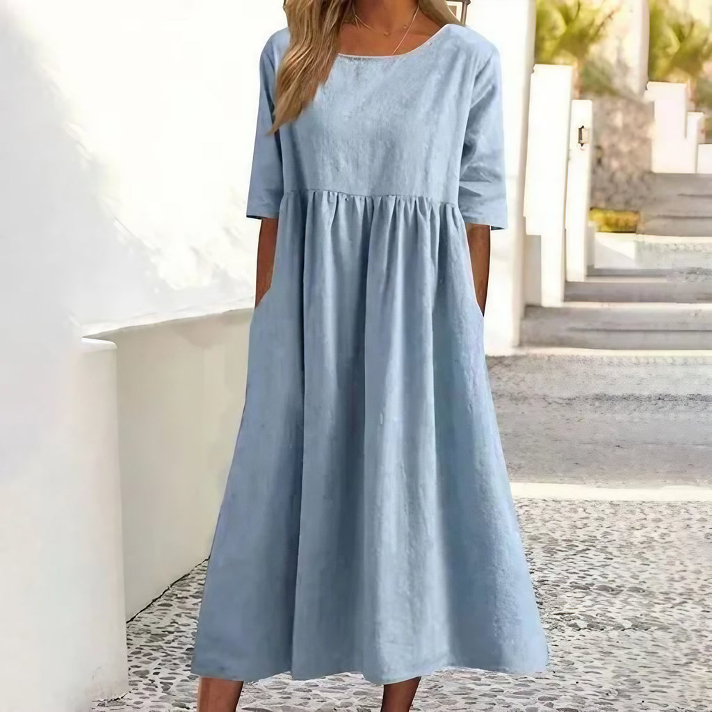 Robe d'été femme coupe ample, manches courtes, du S au 5XL, bleu clair