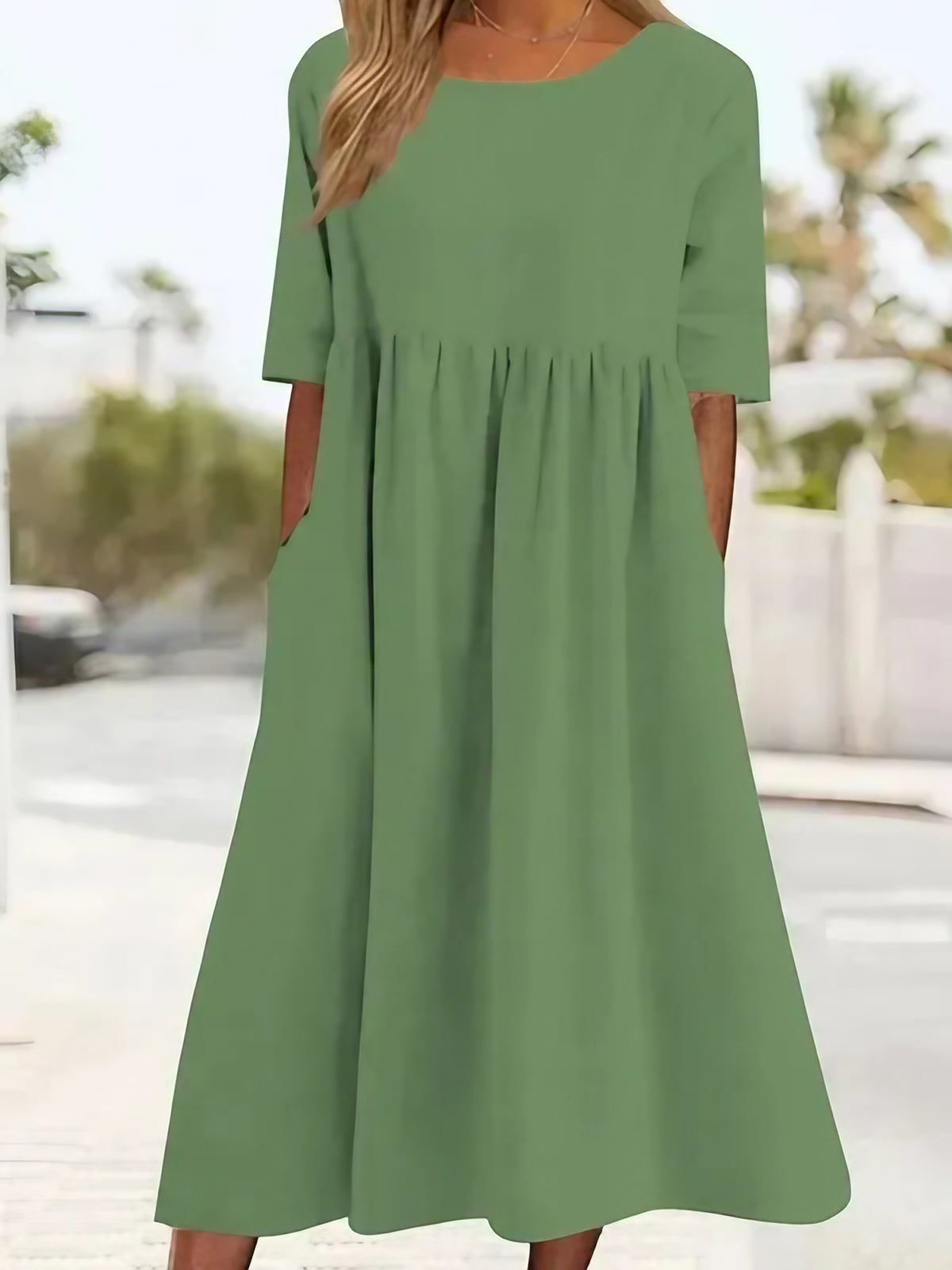 Robe d'été femme coupe ample, manches courtes, du S au 5XL, vert clair
