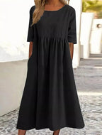 Robe d'été femme coupe ample, manches courtes, du S au 5XL, noir