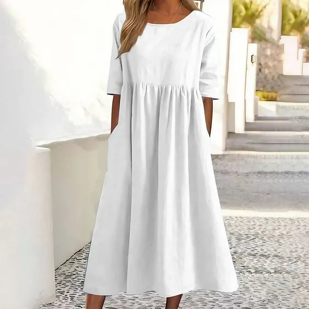 Robe d'été femme coupe ample, manches courtes, du S au 5XL, blanc