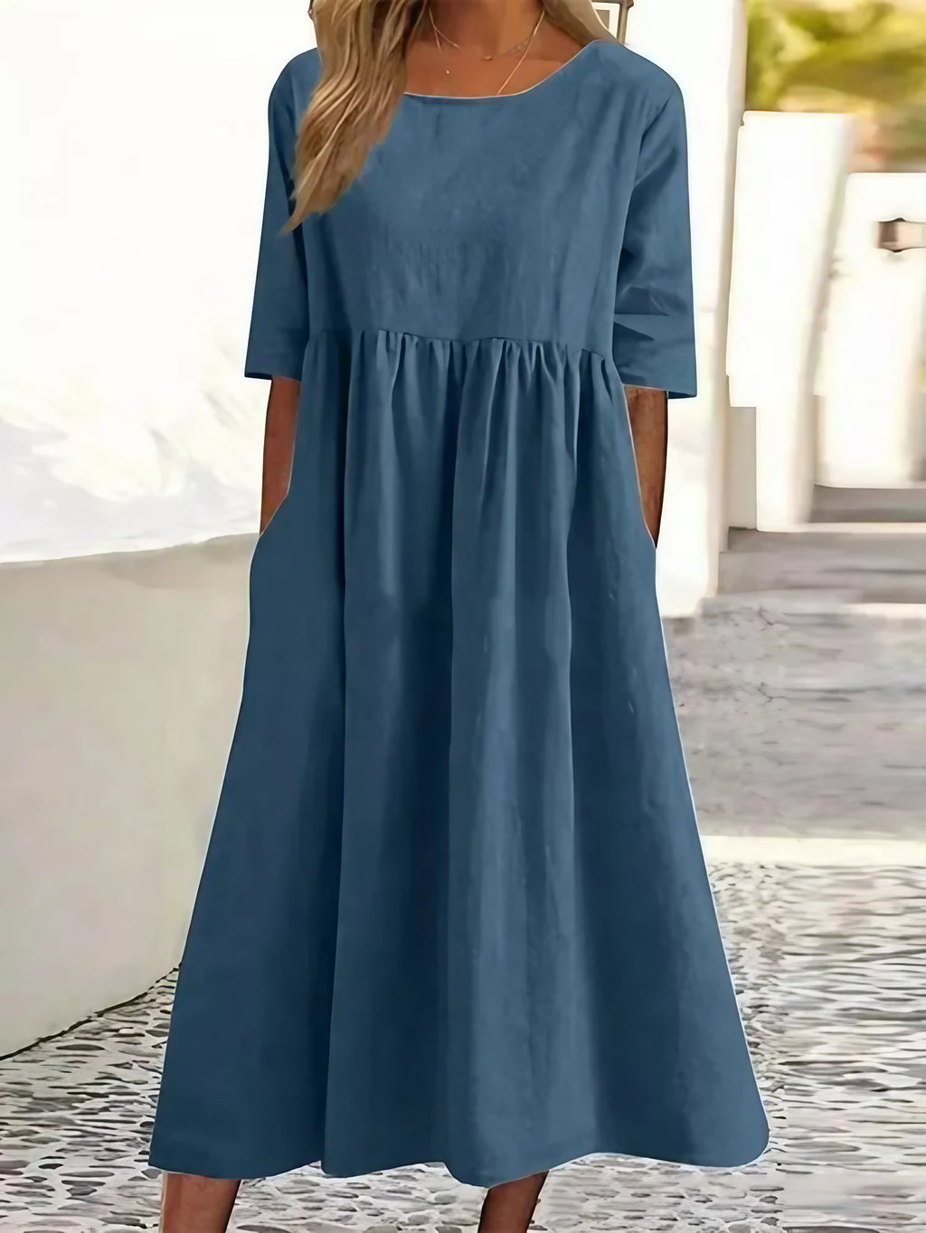 Robe d'été femme coupe ample, manches courtes, du S au 5XL, bleu marine