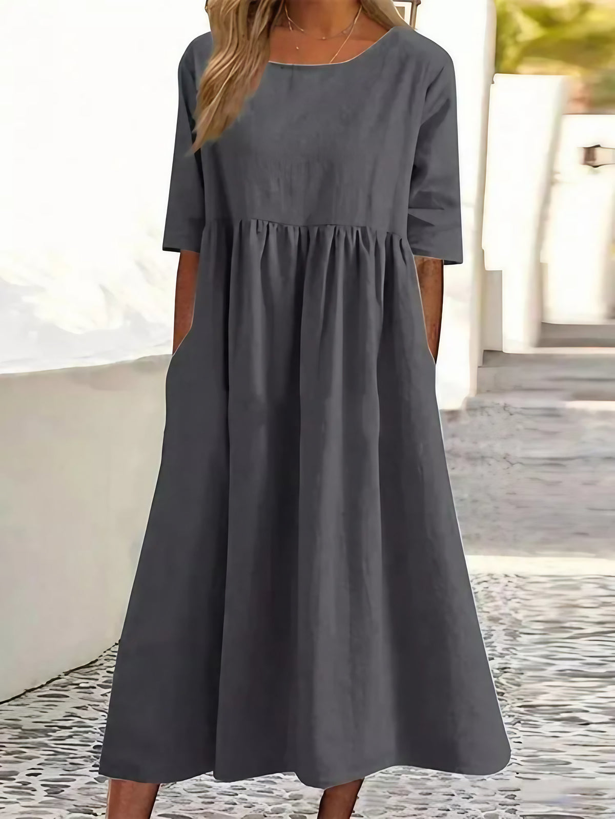 Robe d'été femme coupe ample, manches courtes, du S au 5XL, gris