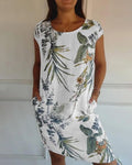 Robe d'été sans manches femme, coupe fluide, neuf coloris, blanc