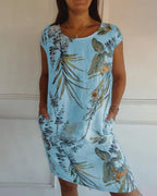 Robe d'été sans manches femme, coupe fluide, neuf coloris, bleu clair