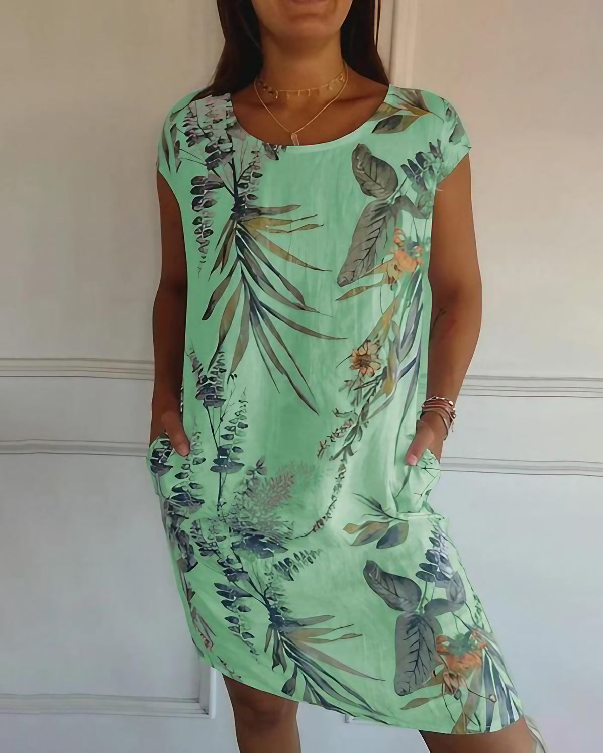 Robe d'été sans manches femme, coupe fluide, neuf coloris, vert