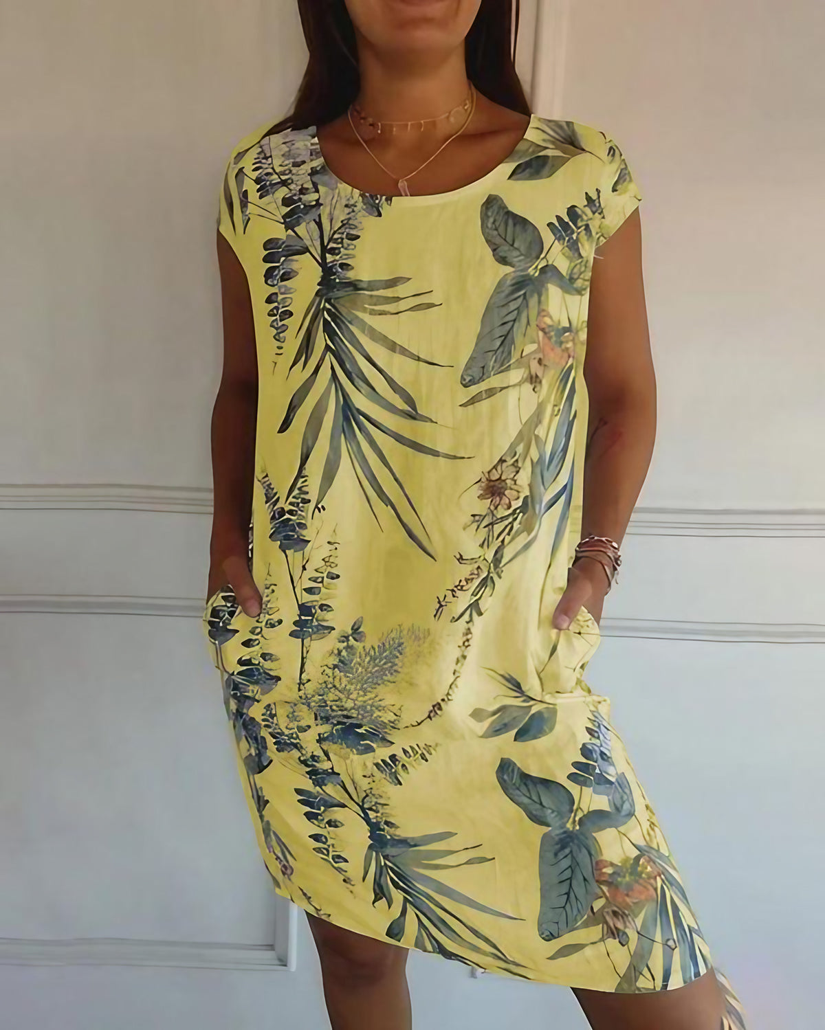 Robe d'été sans manches femme, coupe fluide, neuf coloris, jaune