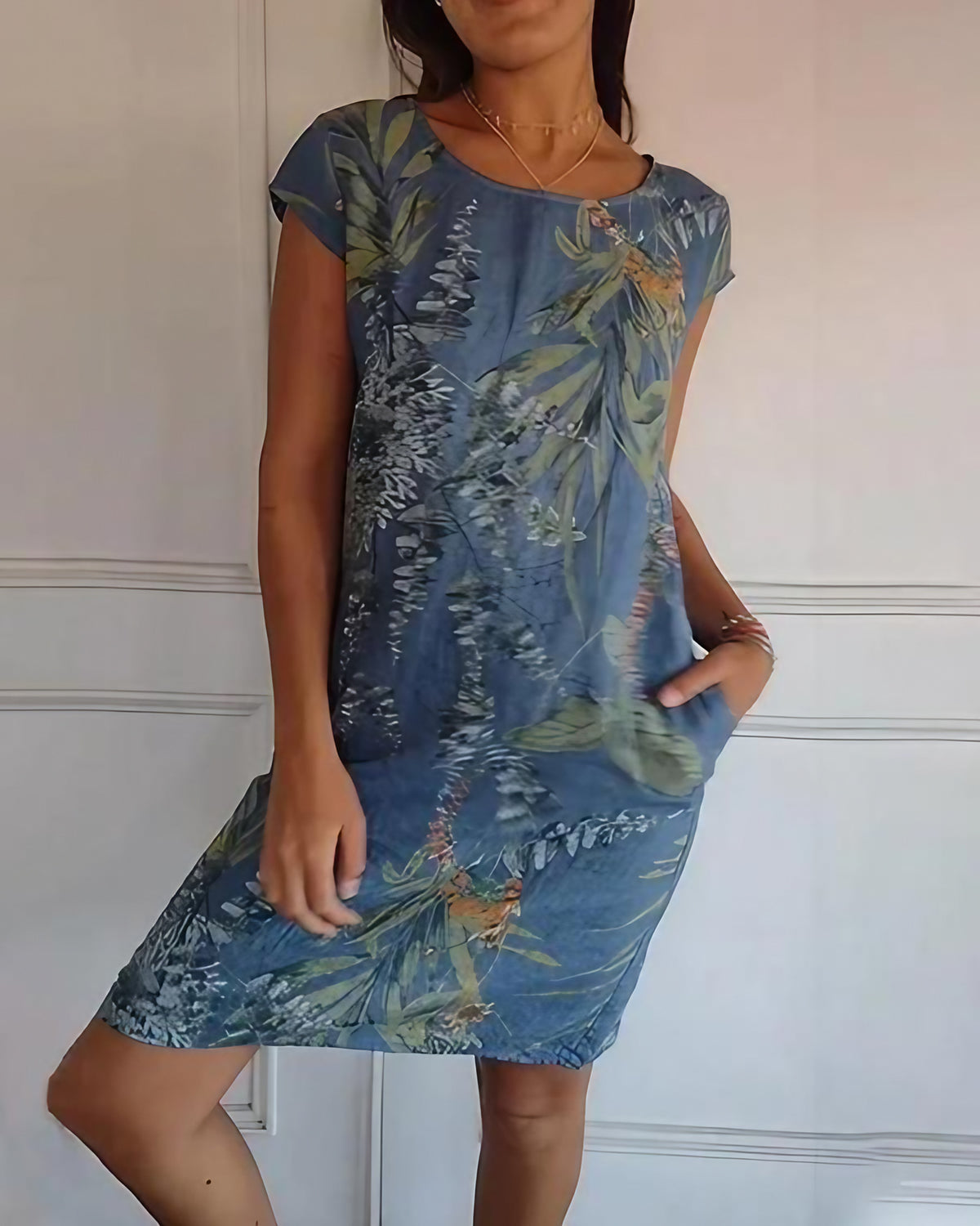 Robe d'été sans manches femme, coupe fluide, neuf coloris, bleu 02
