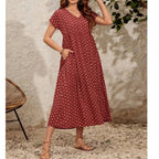 Robe d'été femme à col V, esprit rétro, du S au 5XL, pourpre