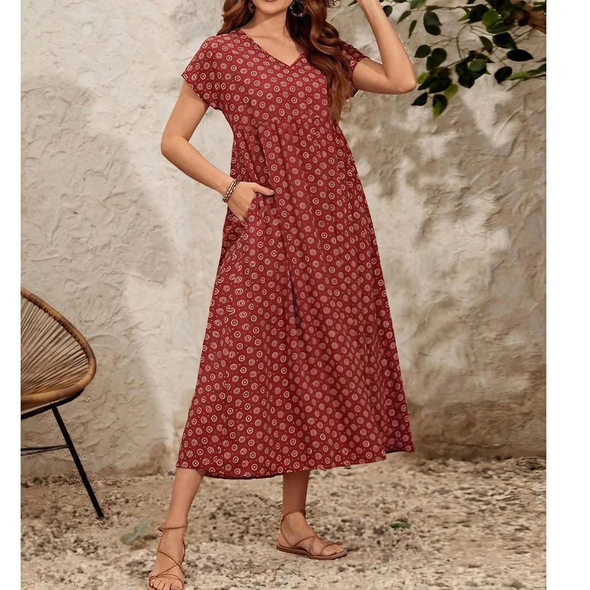 Robe d'été femme à col V, esprit rétro, du S au 5XL, pourpre