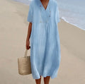 Robe cintrée femme à manches courtes, six coloris, bleu clair