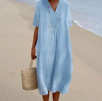 Robe cintrée femme à manches courtes, six coloris, bleu clair