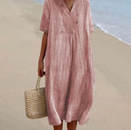 Robe cintrée femme à manches courtes, six coloris, rose