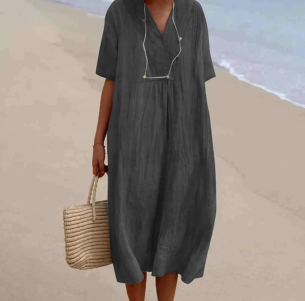 Robe cintrée femme à manches courtes, six coloris, gris
