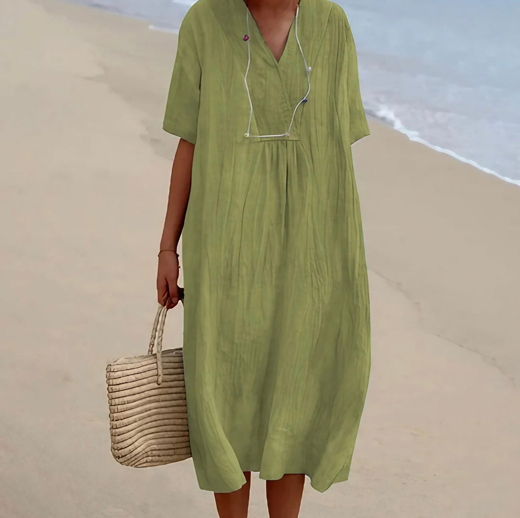 Robe cintrée femme à manches courtes, six coloris, vert clair