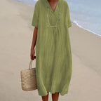 Robe cintrée femme à manches courtes, six coloris, vert clair