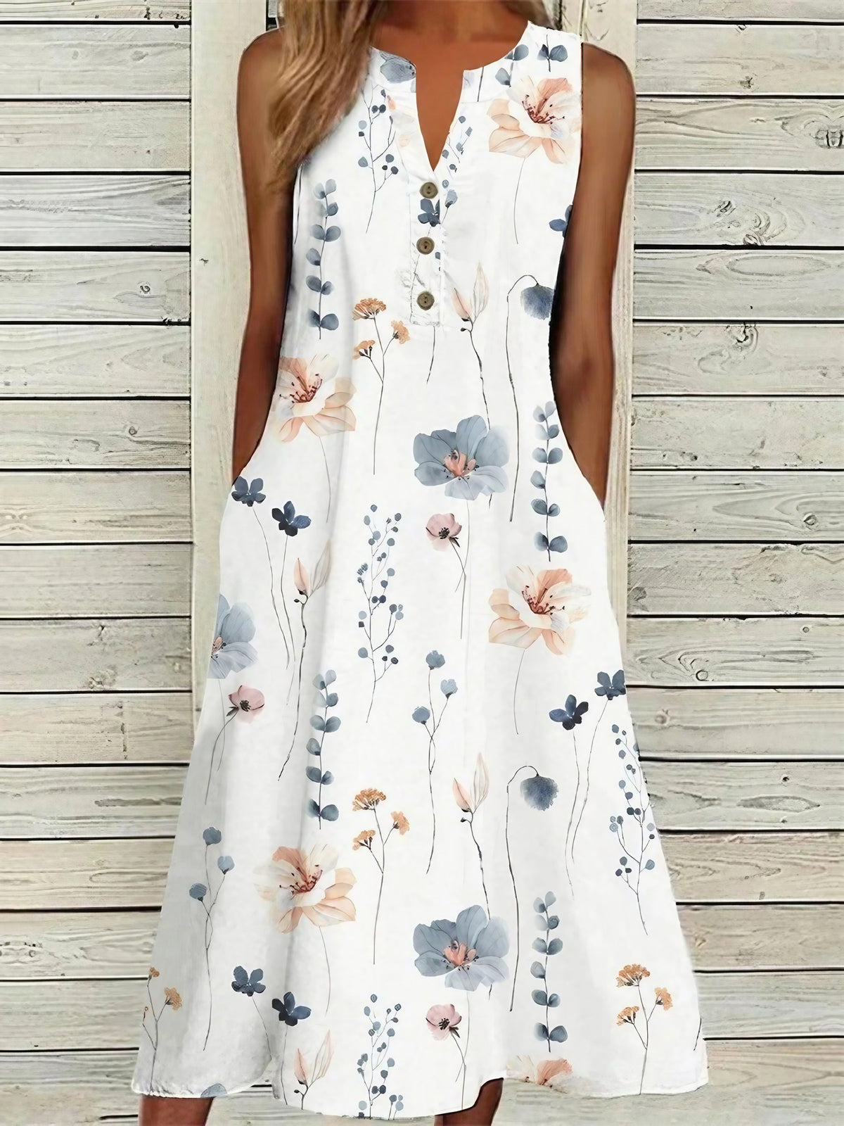 Robe midi blanche fleurie, col V, sans manches, du XS au 3XL, blanc