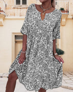 Robe d'été fleurie femme, coupe fluide, du XS au 3XL, gris