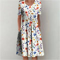 Robe d'été femme évasée à poches, imprimé fleuri ou à pois, blanc et rouge