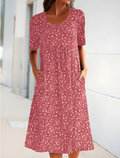 Robe d'été fluide femme à manches courtes, huit coloris, rouge