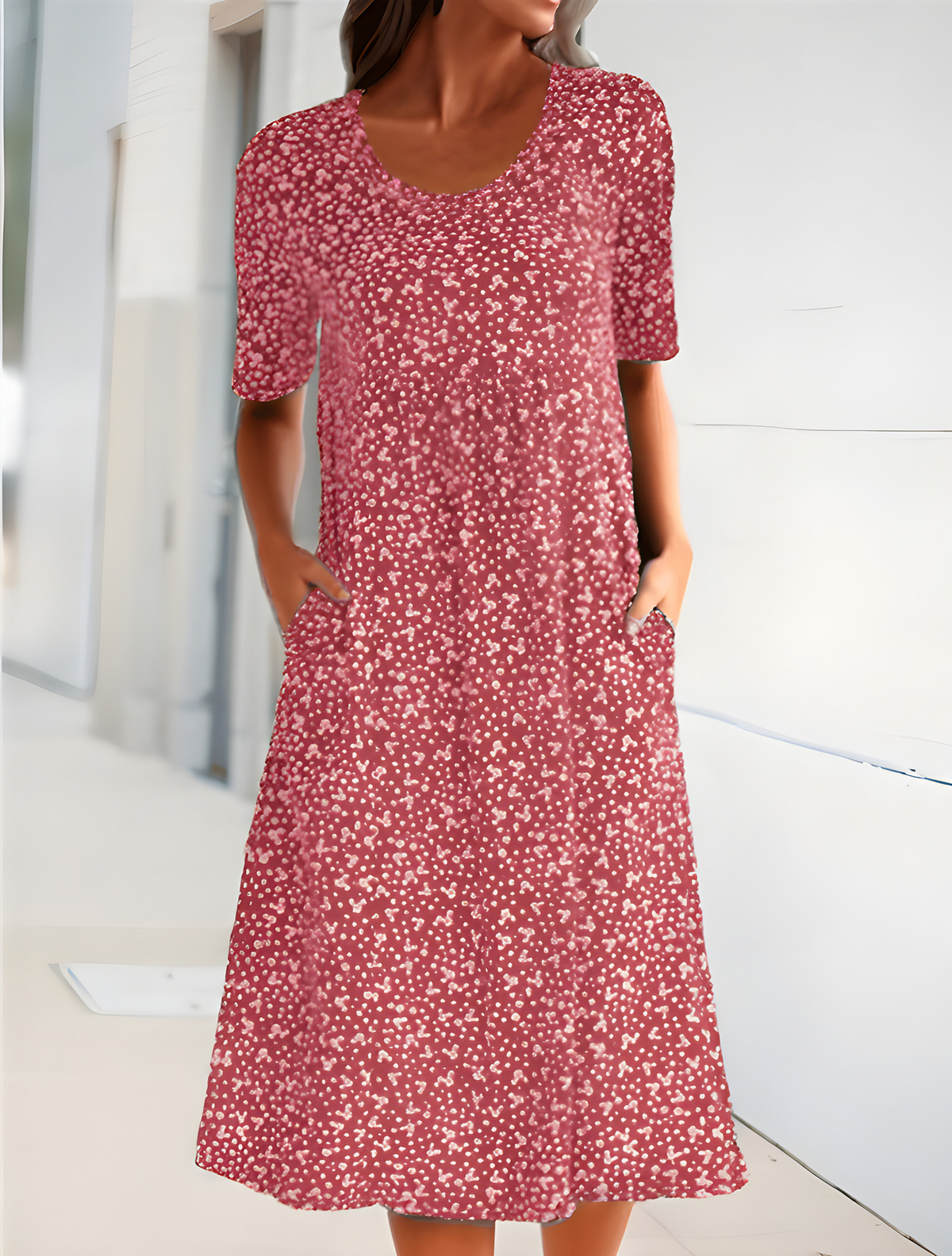 Robe d'été fluide femme à manches courtes, huit coloris, rouge