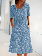 Robe d'été fluide femme à manches courtes, huit coloris, bleu clair