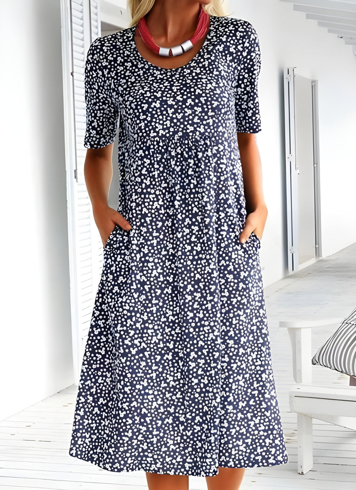 Robe d'été fluide femme à manches courtes, huit coloris, bleu foncé