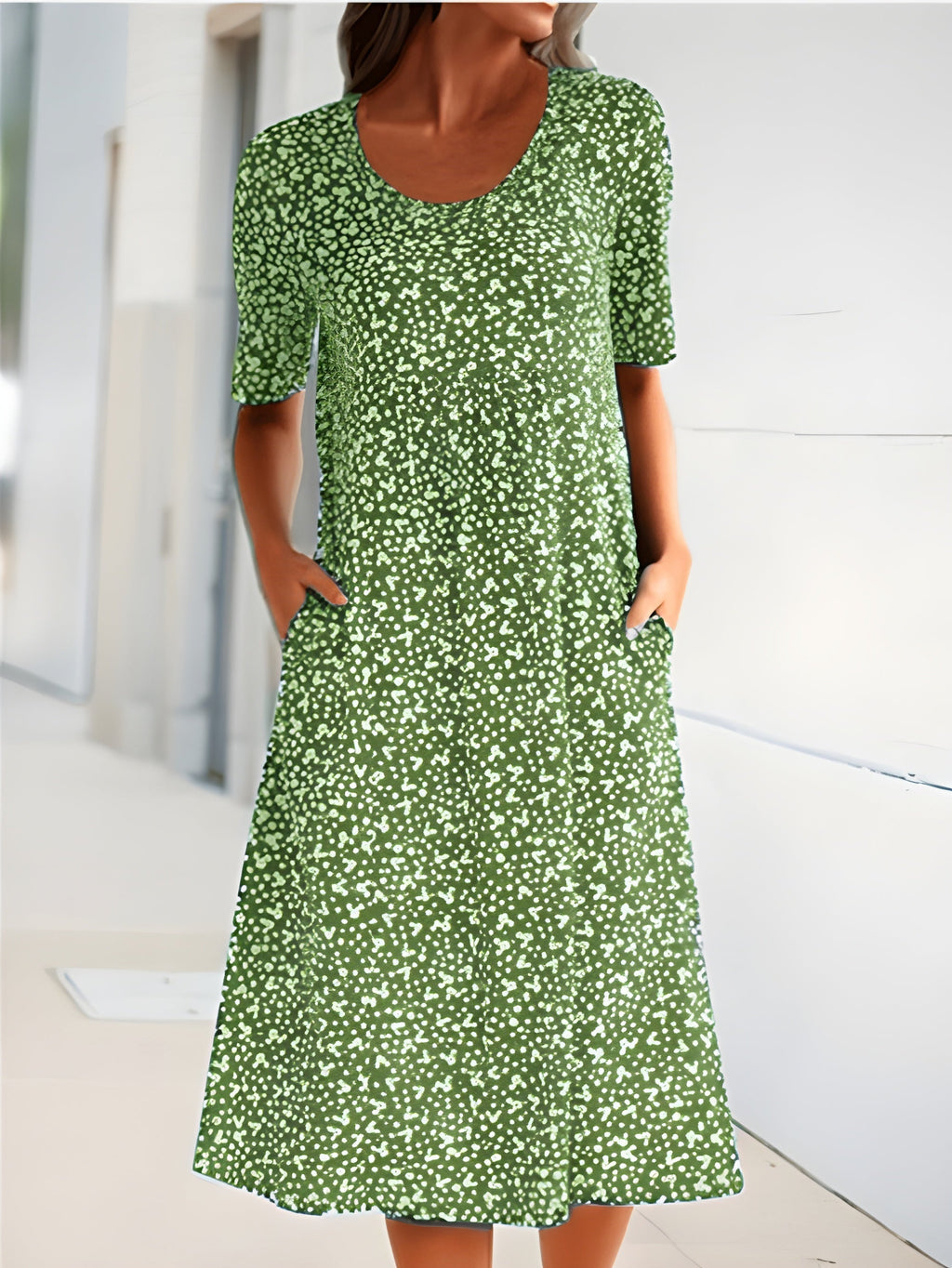 Robe d'été fluide femme à manches courtes, huit coloris, vert