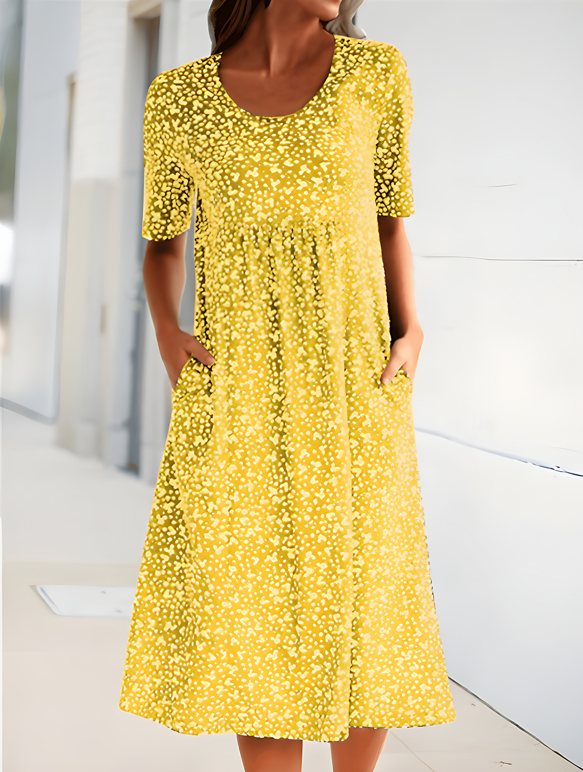 Robe d'été fluide femme à manches courtes, huit coloris, jaune