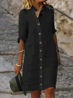 Robe d'été fluide femme à manches courtes, quatre coloris, noir