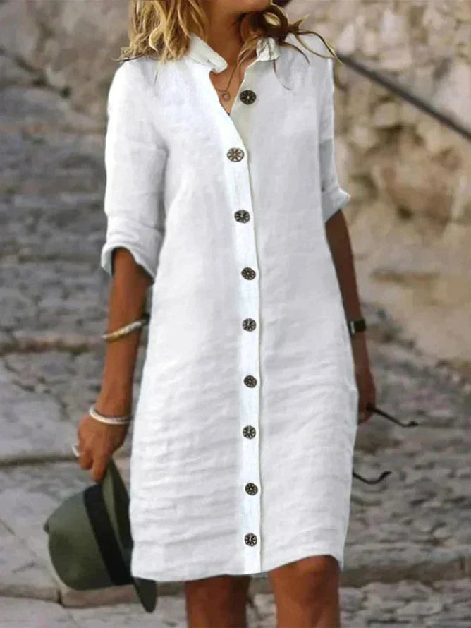 Robe d'été fluide femme à manches courtes, quatre coloris, blanc