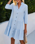 Robe d'été bleue femme à manches courtes, jupe fluide, bleu
