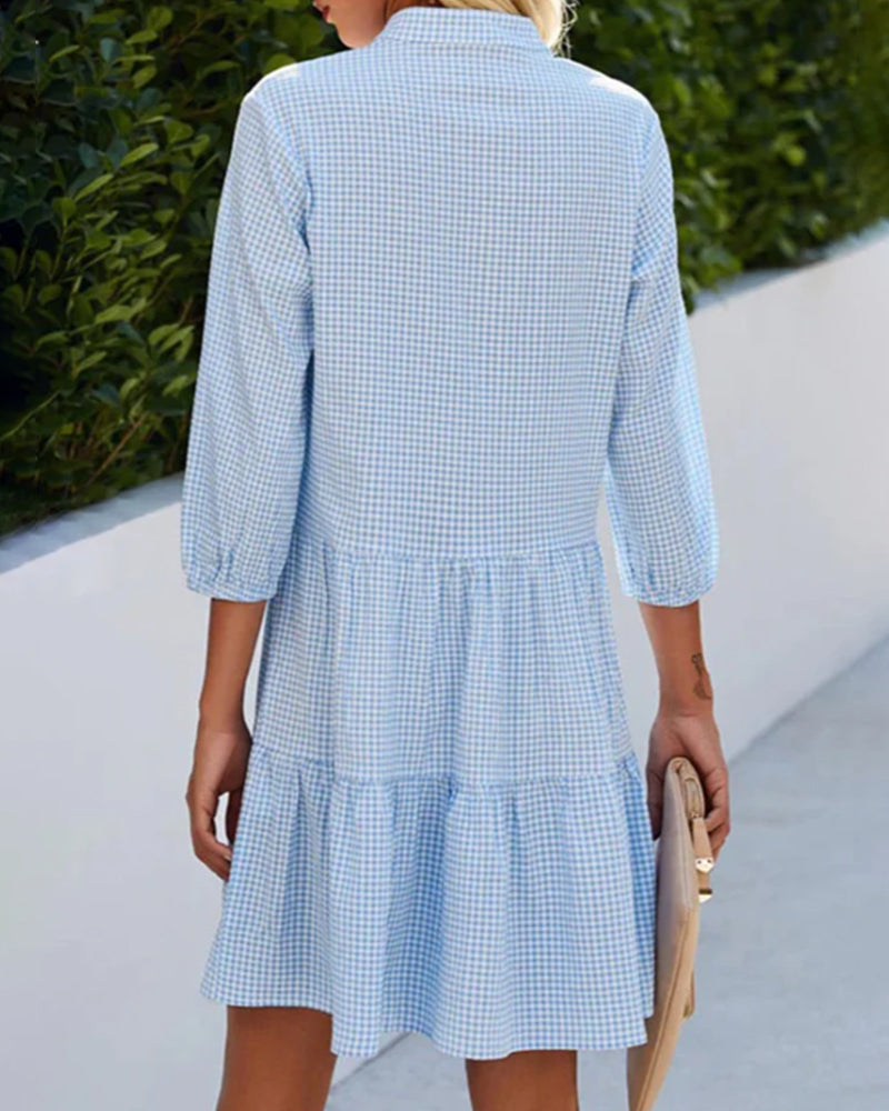 Robe d'été bleue femme à manches courtes, jupe fluide