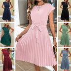 Robe d'été femme trapèze à ceinture, manches courtes, sept coloris