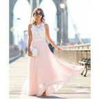 Robe longue d'été rose, coupe évasée, manches courtes