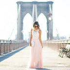 Robe longue d'été rose, coupe évasée, manches courtes