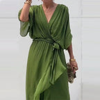 Robe d'été midi fluide à col V et nœud à la taille, du S au 5XL