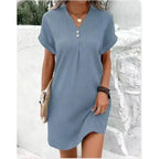 Robe midi d'été femme à large ceinture, manches courtes, bleu