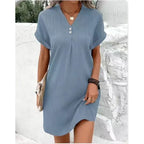 Robe midi d'été femme à large ceinture, manches courtes