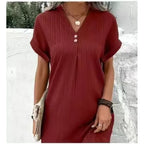 Robe midi d'été femme à large ceinture, manches courtes