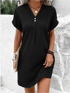 Robe midi d'été femme à large ceinture, manches courtes, noir