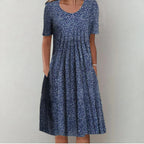 Robe d'été femme à manches courtes, coupe ajustée, cinq coloris, bleu marine