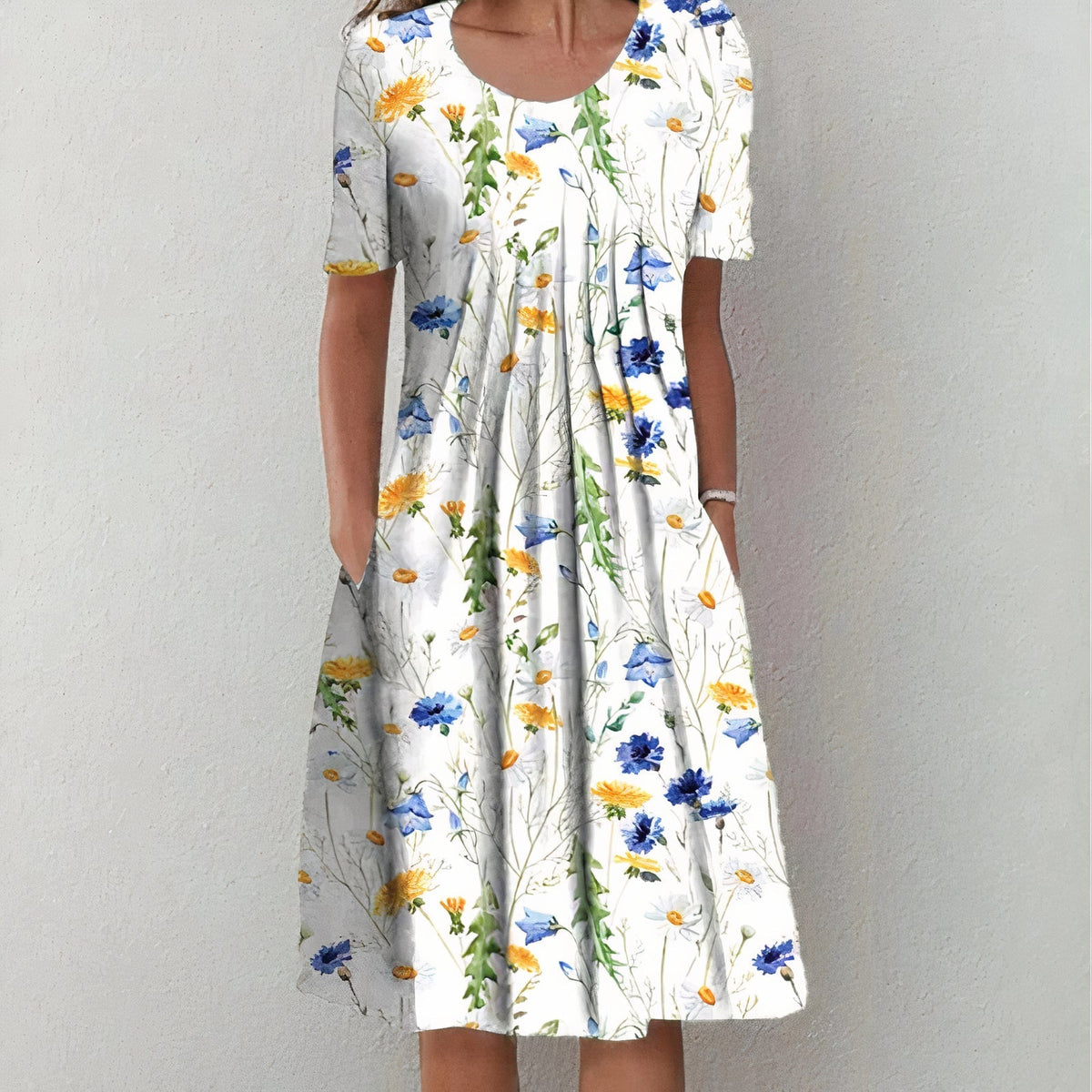 Robe d'été femme à manches courtes, coupe ajustée, cinq coloris, blanc