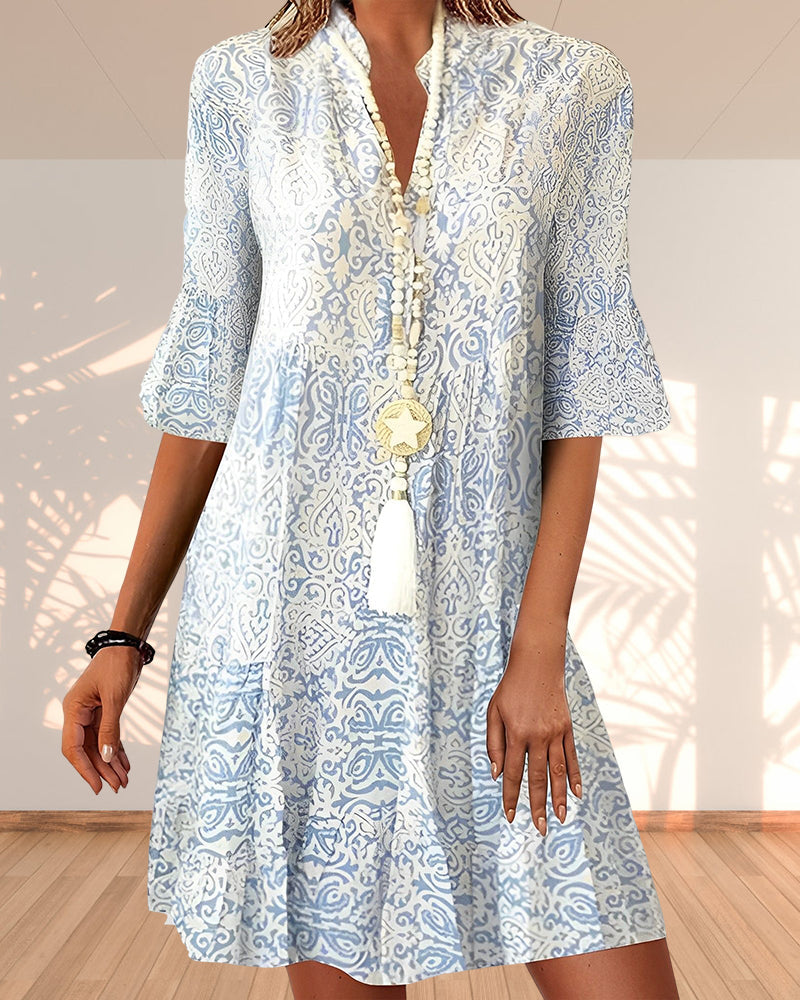 Robe de chambre femme imprimée à demi-manches, légère, bleu