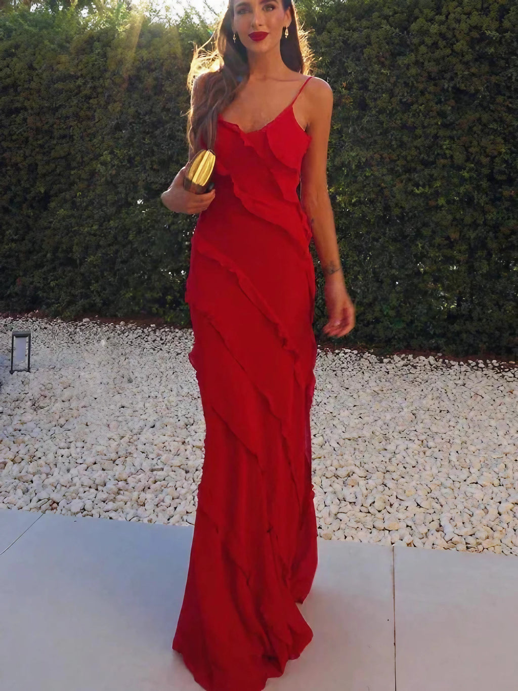 Robe de cocktail femme à volants, manches longues, rouge ou noir, rouge